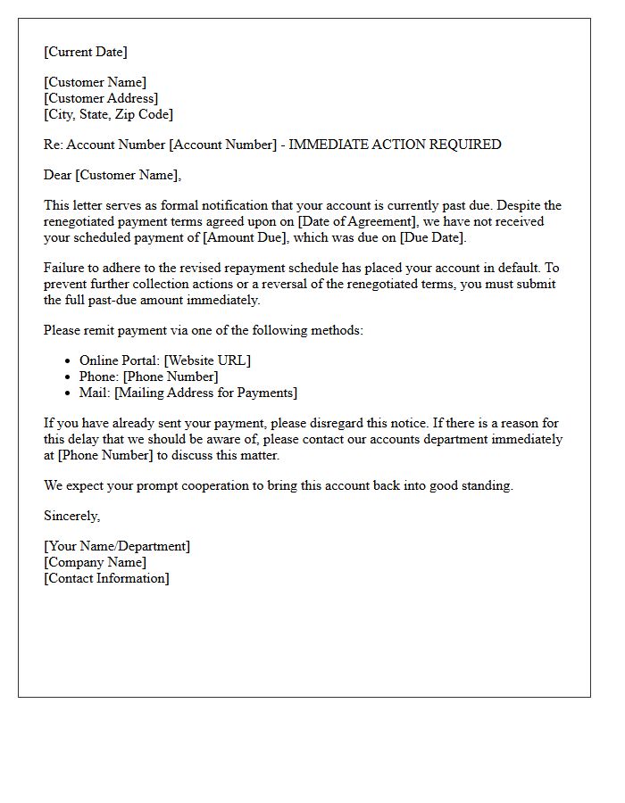 Immediate Action Required for Renegotiated Account Delinquency Letter