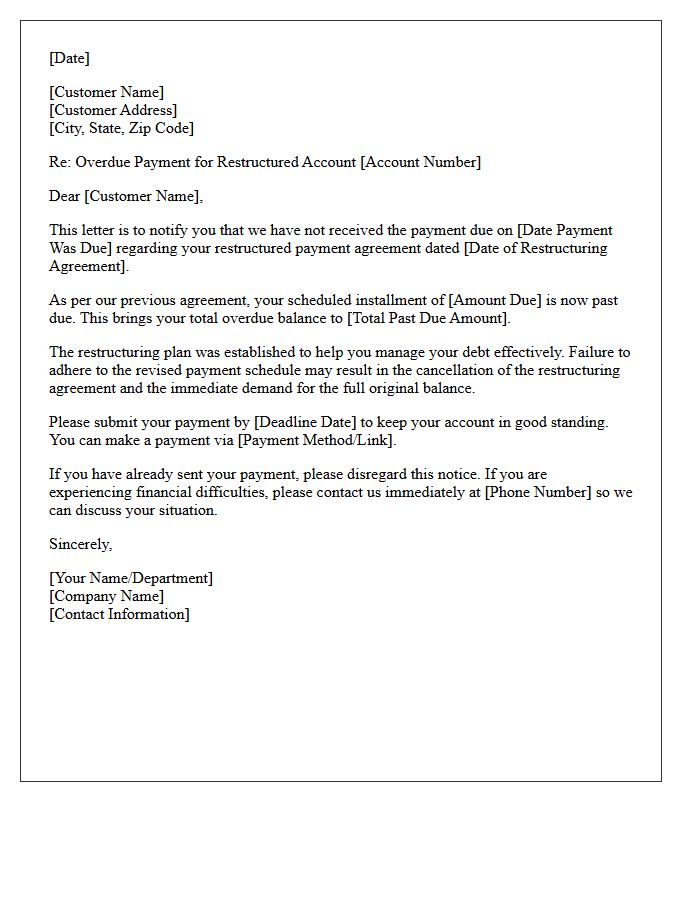 Overdue Balance Letter on Restructured Collection Account