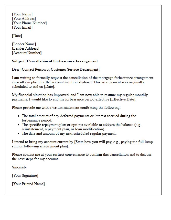 Cancellation of Forbearance Arrangement Letter