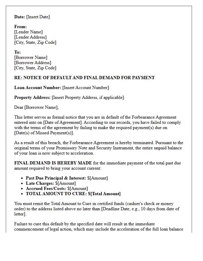 Final Demand After Forbearance Default Letter