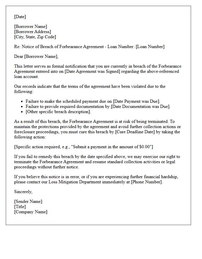 Initial Notification of Forbearance Breach Letter