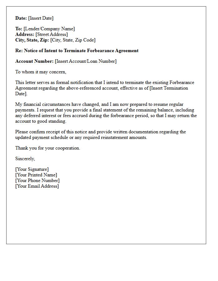 Intent to Terminate Forbearance Agreement Letter