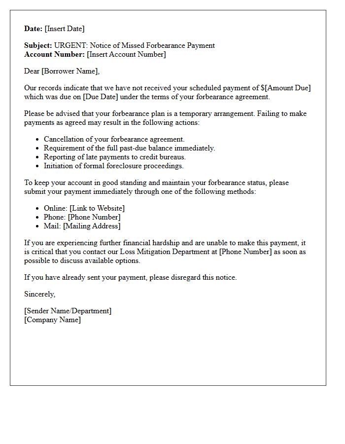 Missed Forbearance Payment Warning Letter