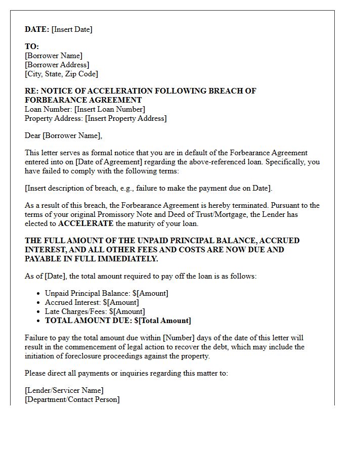 Notice of Acceleration Following Forbearance Breach Letter