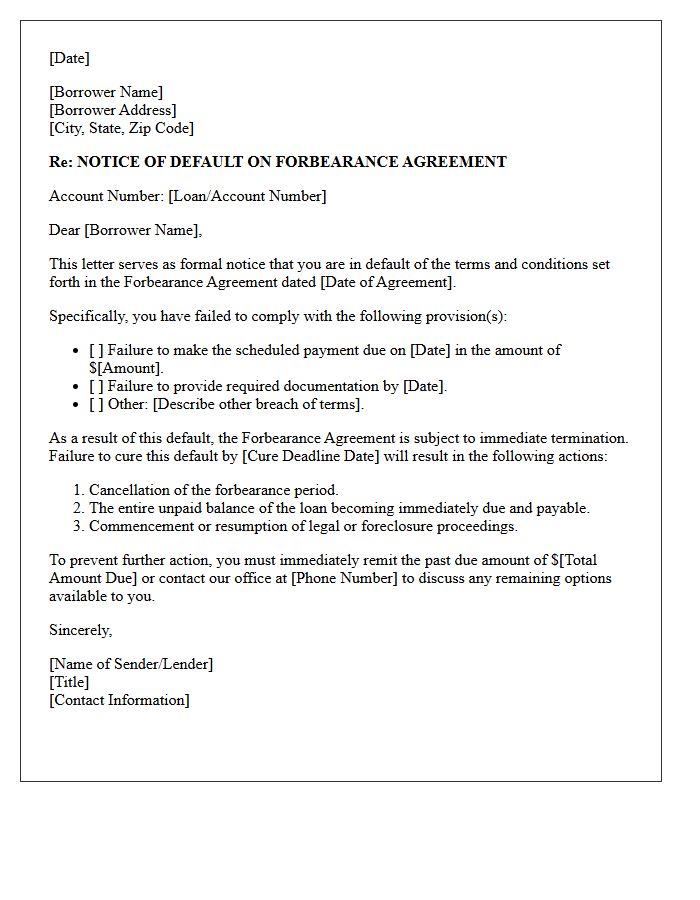 Notice of Default on Forbearance Terms Letter