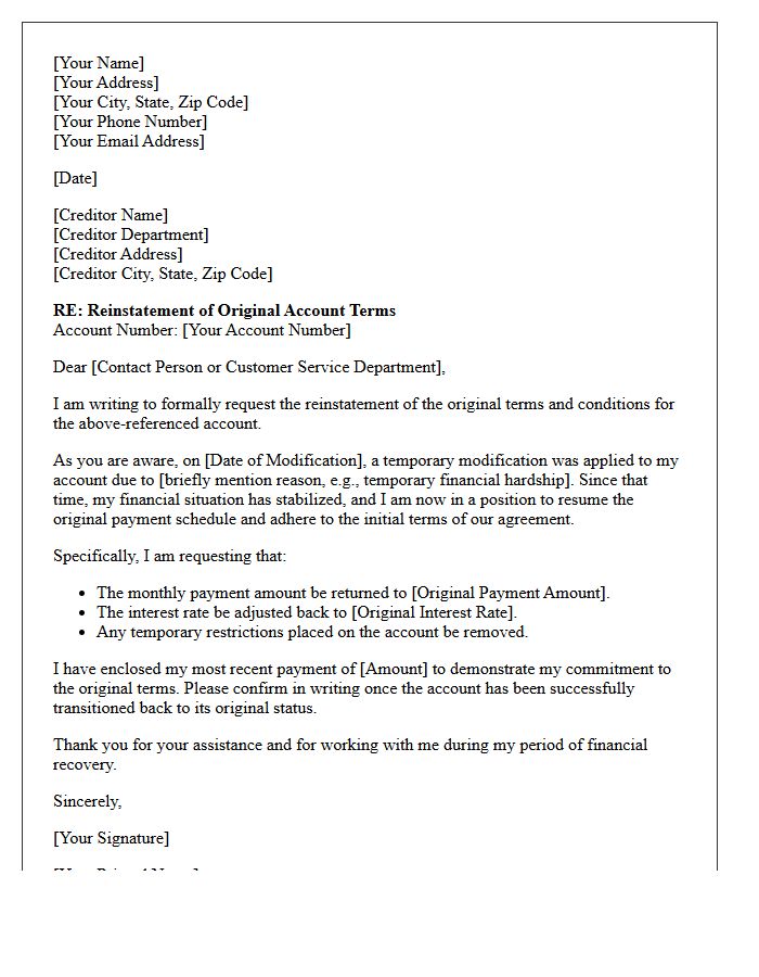Reinstatement of Original Debt Terms Letter