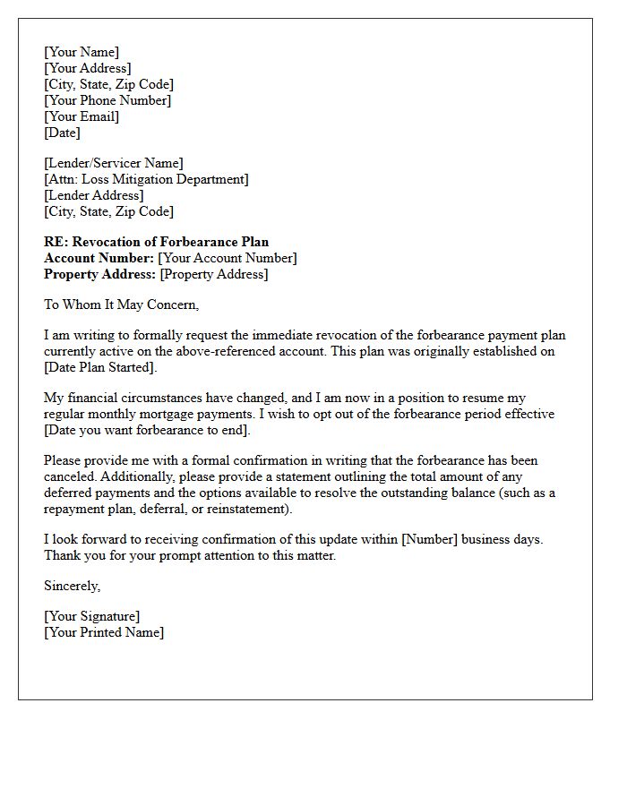 Revocation of Forbearance Payment Plan Letter