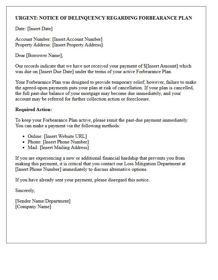 Urgent Forbearance Plan Delinquency Letter