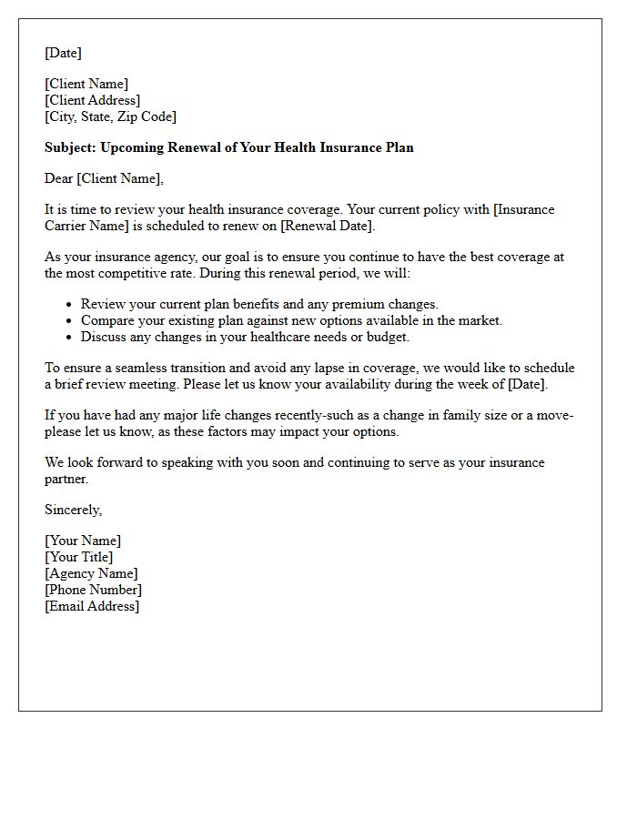 Agency Client Health Plan Renewal Letter