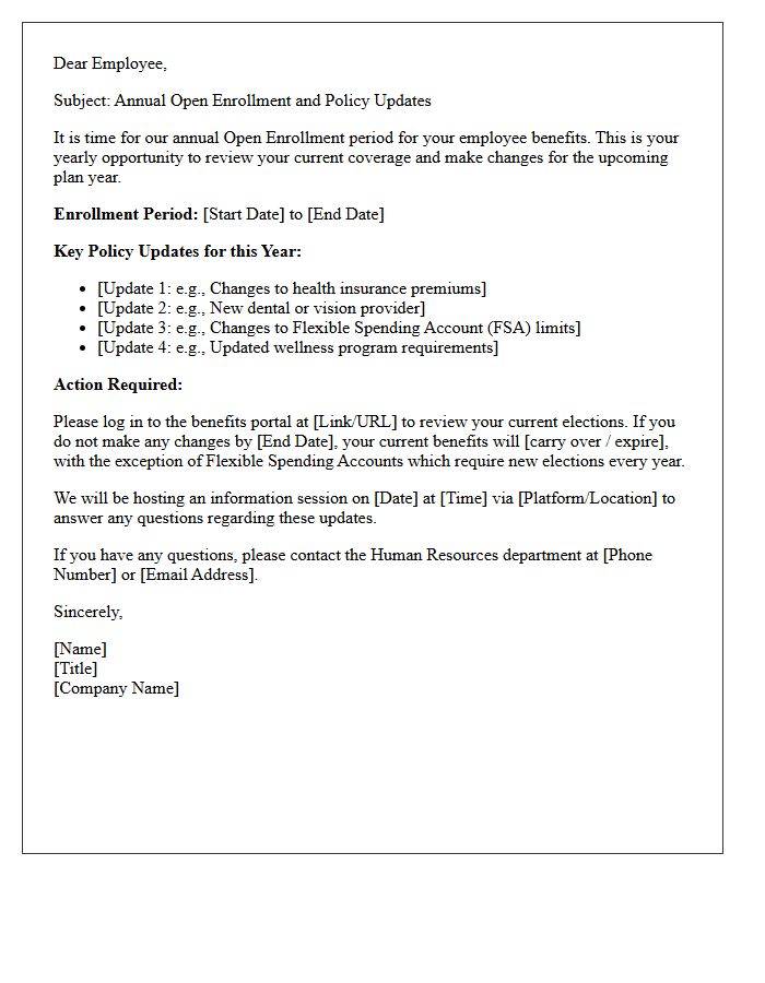 Annual Open Enrollment Policy Update Letter