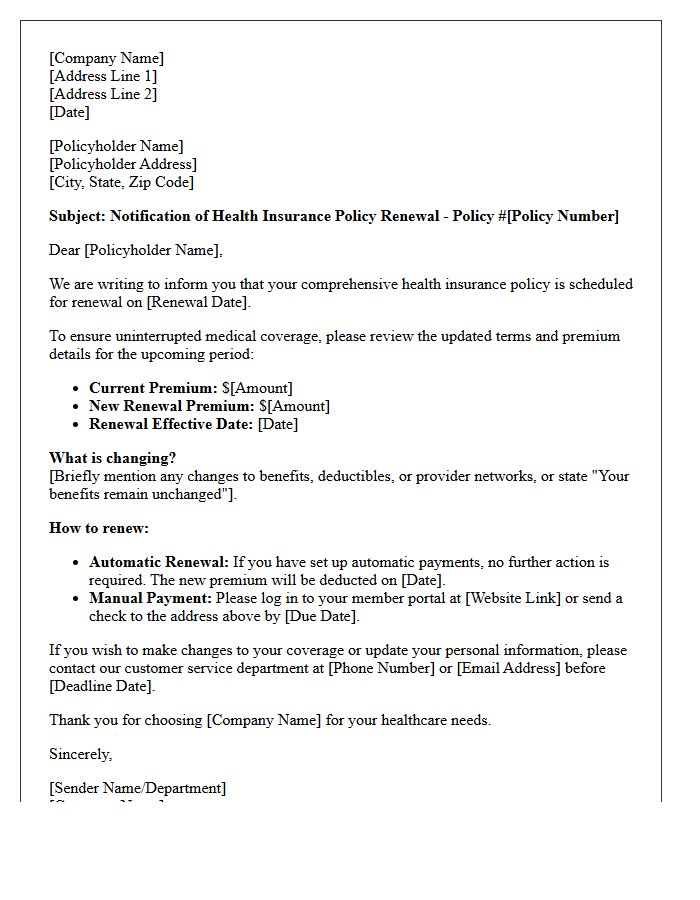 Comprehensive Health Insurance Renewal Notification Letter