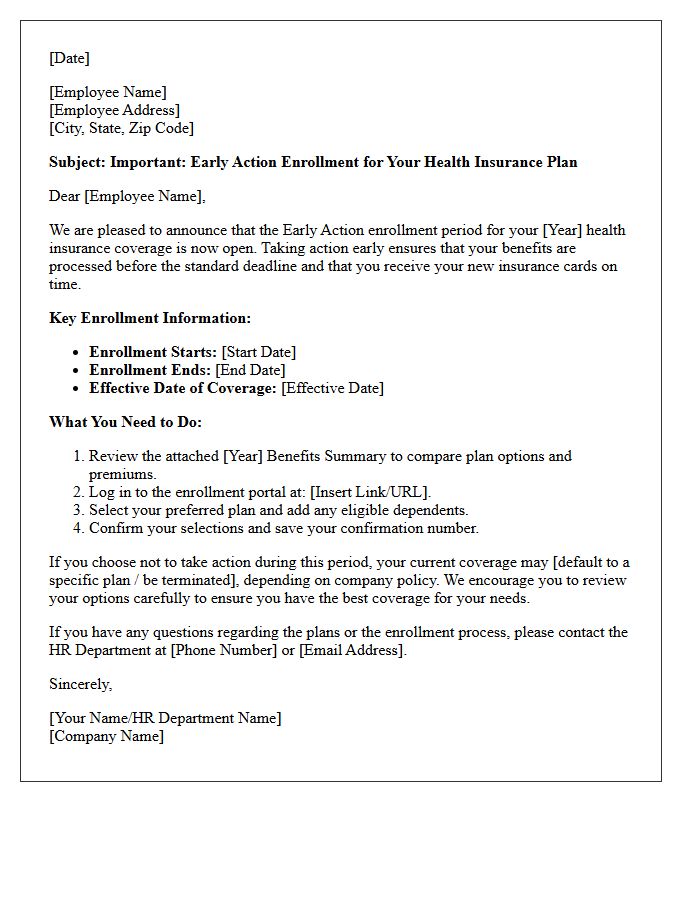 Early Action Health Insurance Enrollment Letter