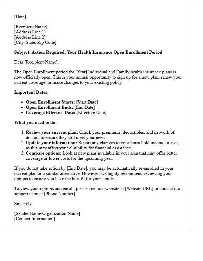 Individual and Family Plan Open Enrollment Letter