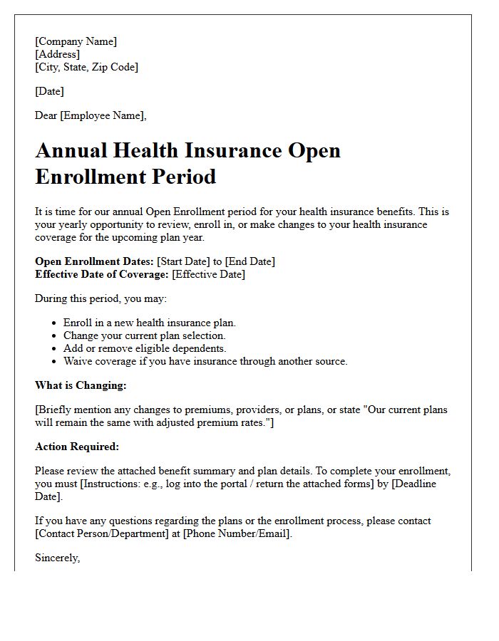 Small Business Health Insurance Open Enrollment Letter