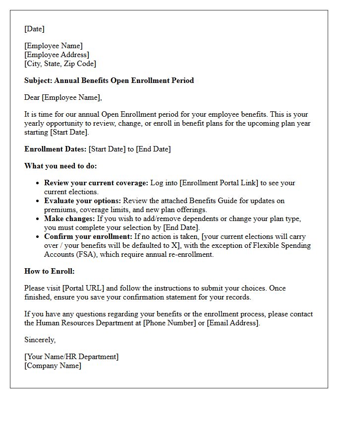 Standard Open Enrollment Renewal Notification Letter
