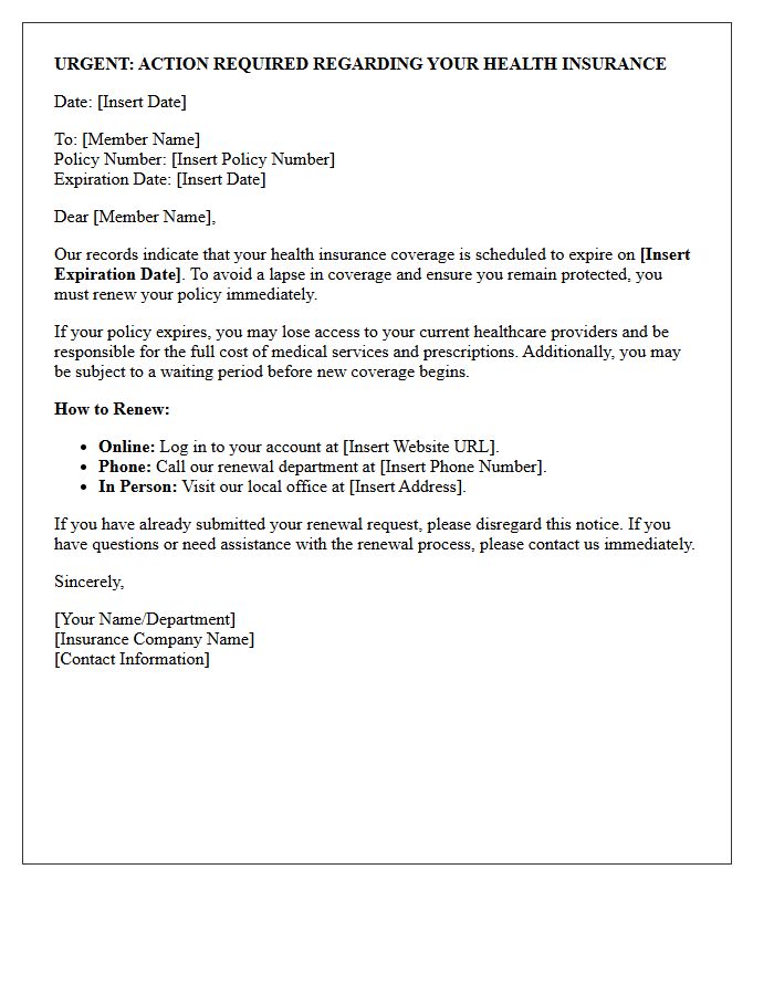 Urgent Health Insurance Renewal Reminder Letter