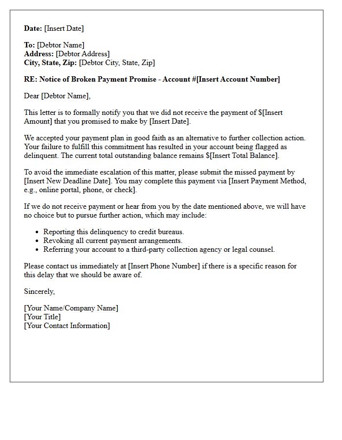 Broken Good Faith Payment Promise Warning Letter