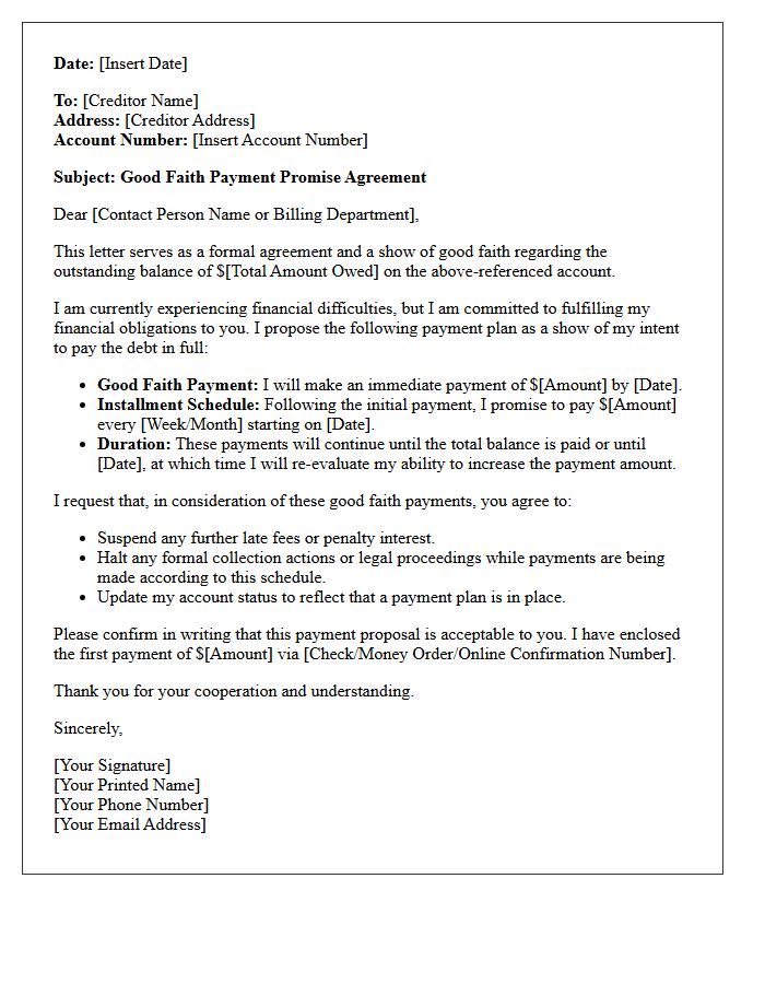 Default Letter On Good Faith Payment Promise Agreement