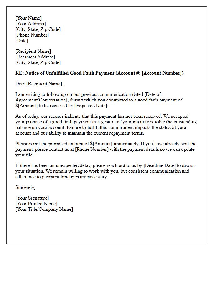 Follow-Up Letter On Unfulfilled Good Faith Payment Promise