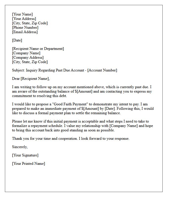 Past Due Good Faith Payment Promise Inquiry Letter