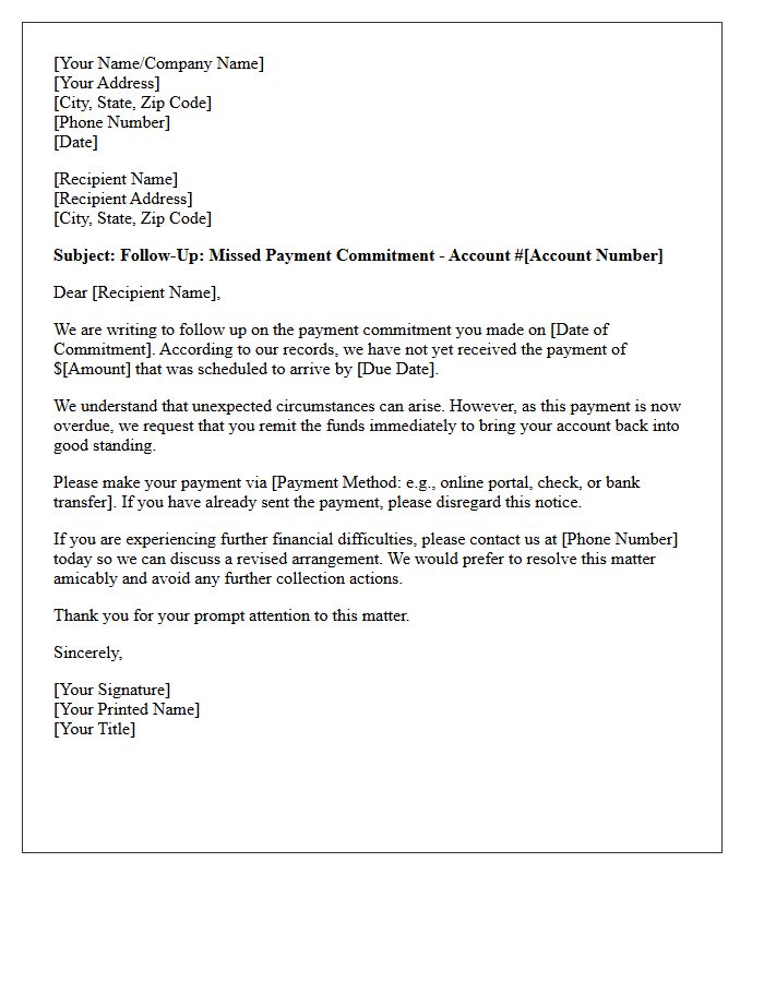 Follow-Up Letter for Broken Payment Commitment