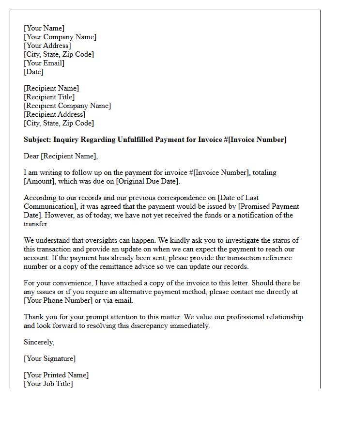Formal Inquiry Letter for Unfulfilled Payment Promise