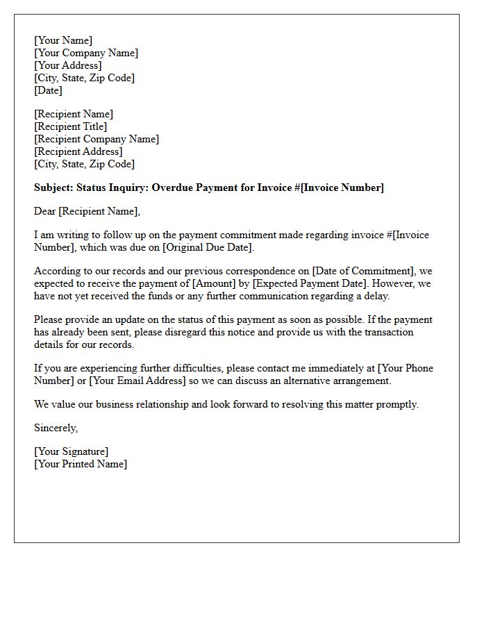 Status Inquiry Letter on Overdue Payment Commitment