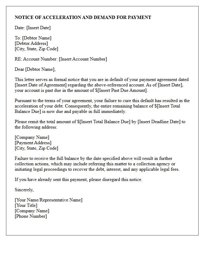 Account Acceleration Letter for Breach of Payment Agreement