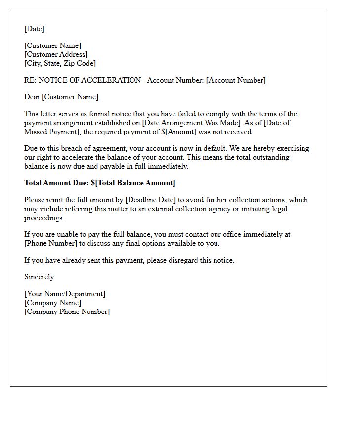 Broken Payment Arrangement Account Acceleration Letter