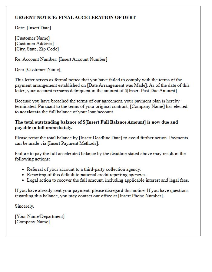 Broken Payment Arrangement Final Acceleration Letter
