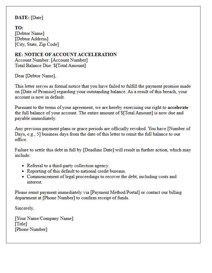 Letter of Account Acceleration for Failed Payment Promise