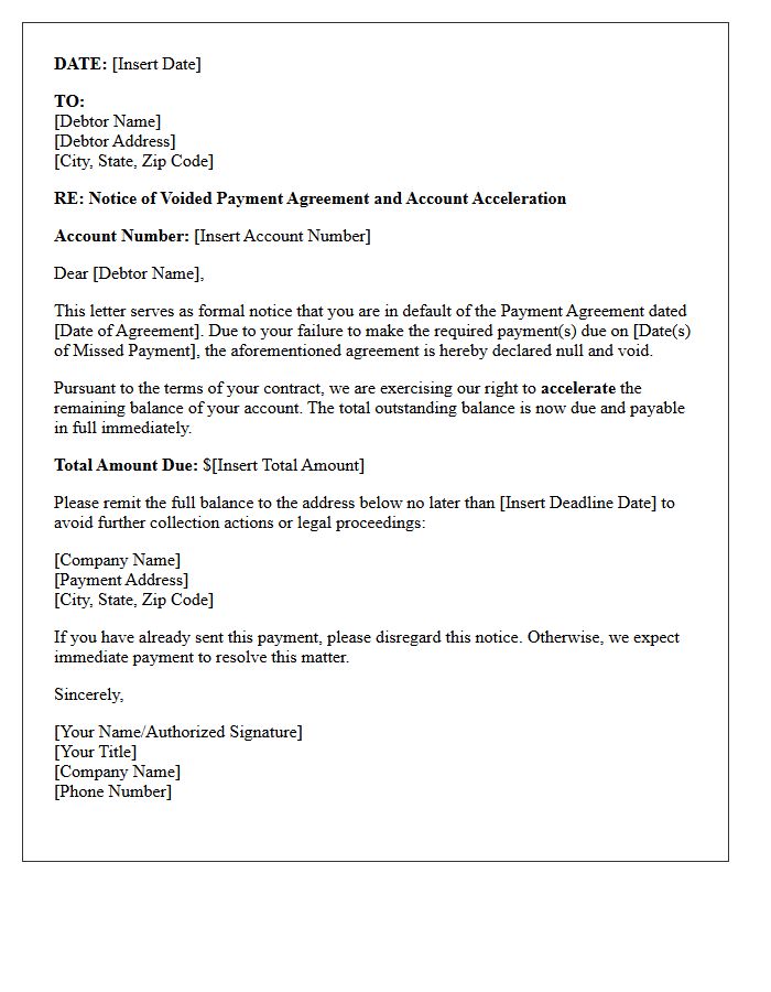 Voided Payment Agreement and Account Acceleration Letter