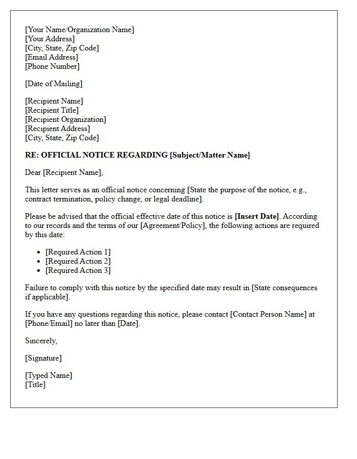 Date of the Official Notice Letter