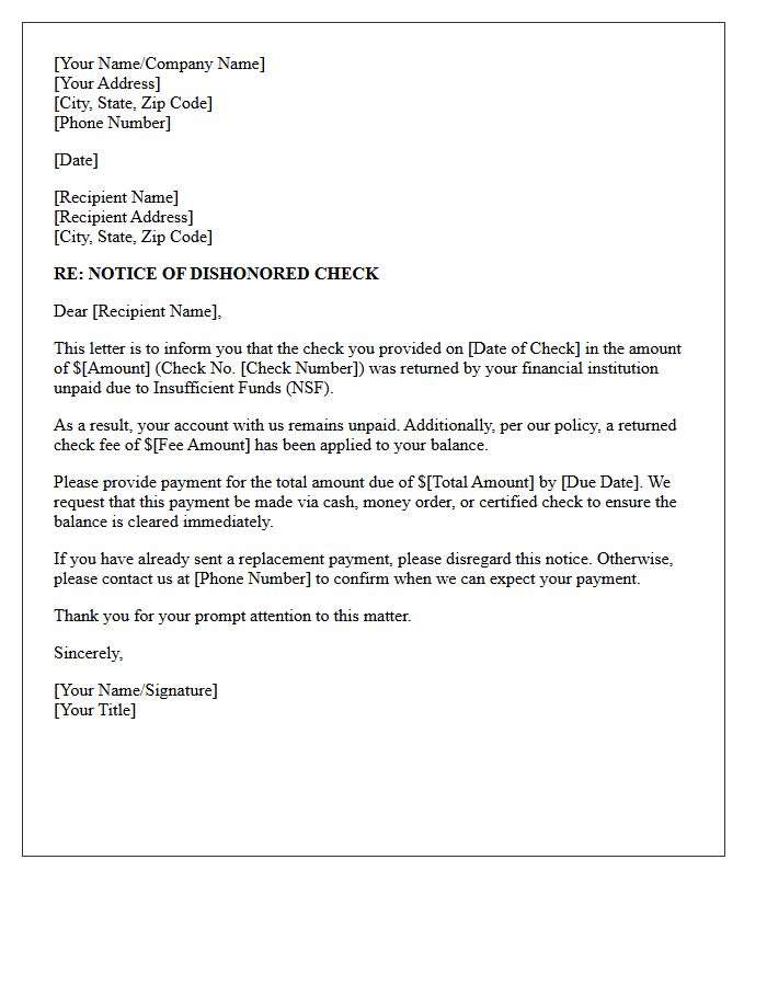 Your Recent Check Was Dishonored for Insufficient Funds