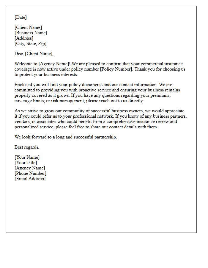 Commercial Policy Welcome and Business Referral Request Letter
