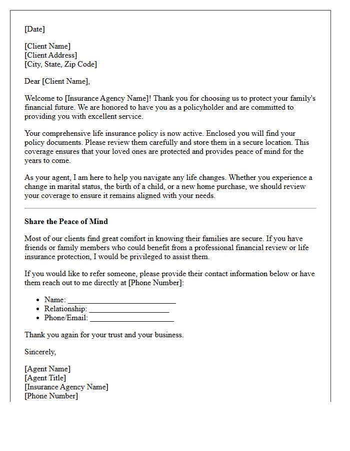 Comprehensive Life Insurance Welcome and Family Referral Letter
