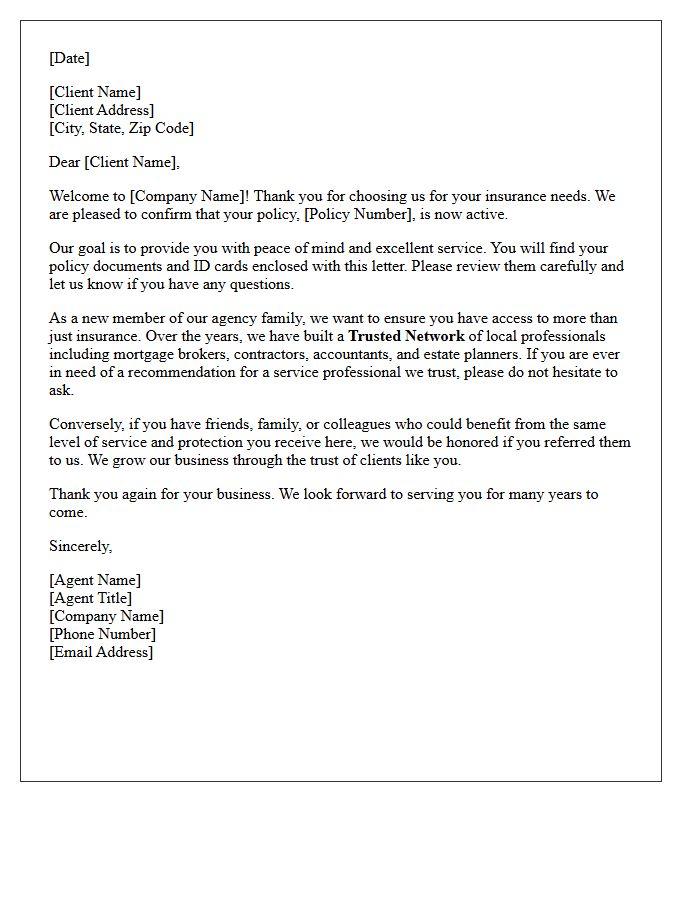 First Policy Welcome and Trusted Network Referral Letter