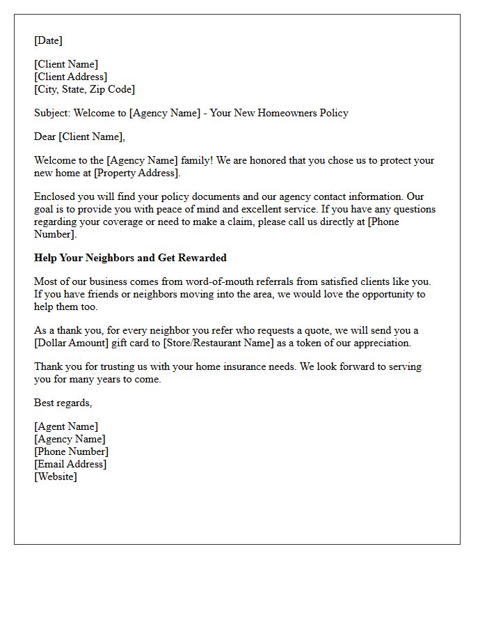 Homeowners Insurance Welcome and Neighbor Referral Letter