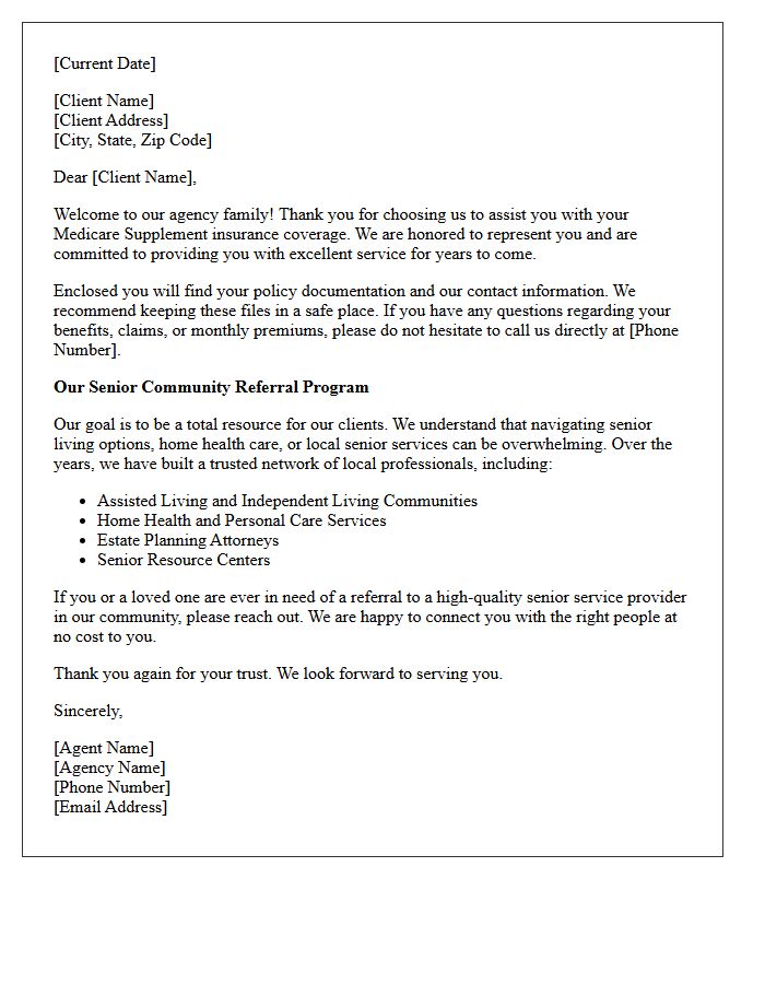 Medicare Supplement Welcome and Senior Community Referral Letter