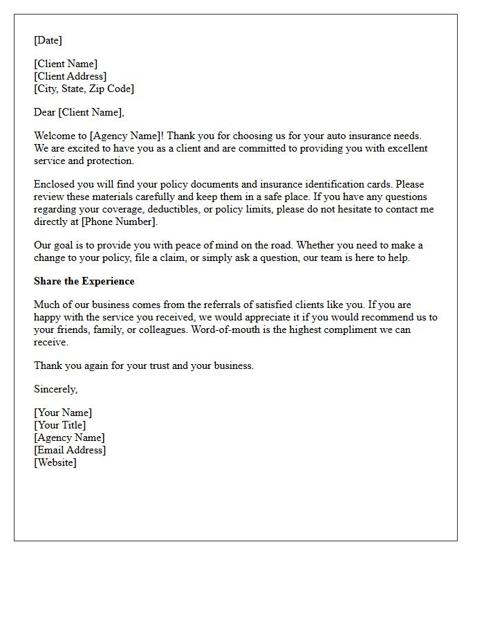 New Auto Insurance Client Welcome and Referral Request Letter