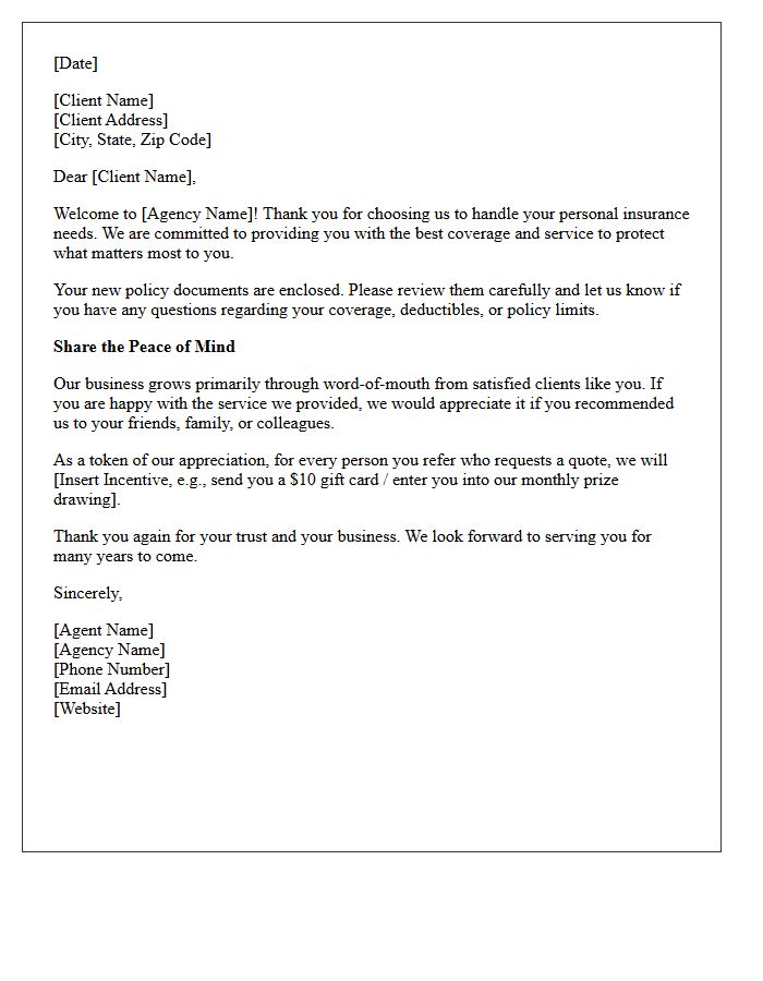 Personal Lines Insurance Welcome and Friends Referral Letter