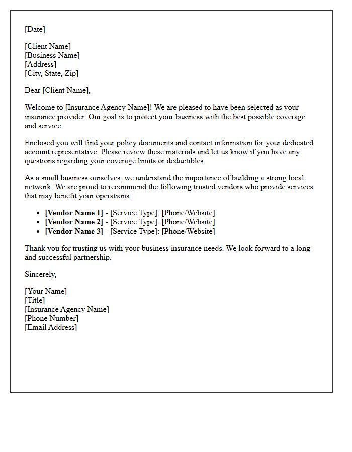Small Business Insurance Welcome and Vendor Referral Letter