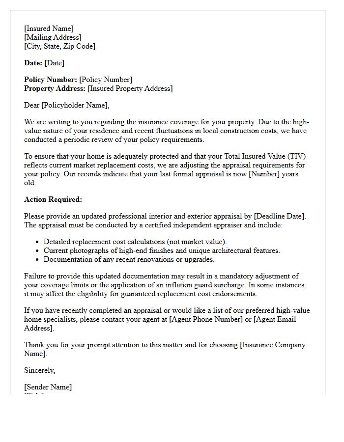 Appraisal Requirement Adjustment Letter for High-Value Home Policy