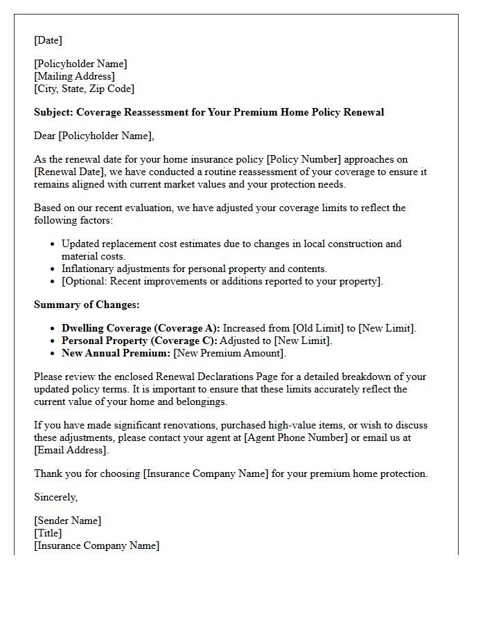 Coverage Reassessment Letter for Premium Home Policy Renewal