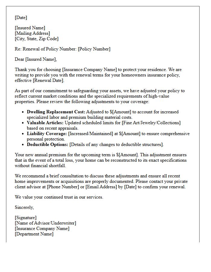 High-Value Home Policy Renewal Adjustment Letter