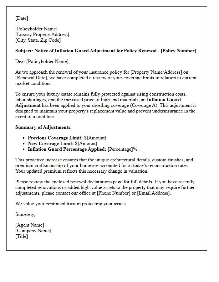 Inflation Guard Coverage Adjustment Letter for Luxury Property Renewal
