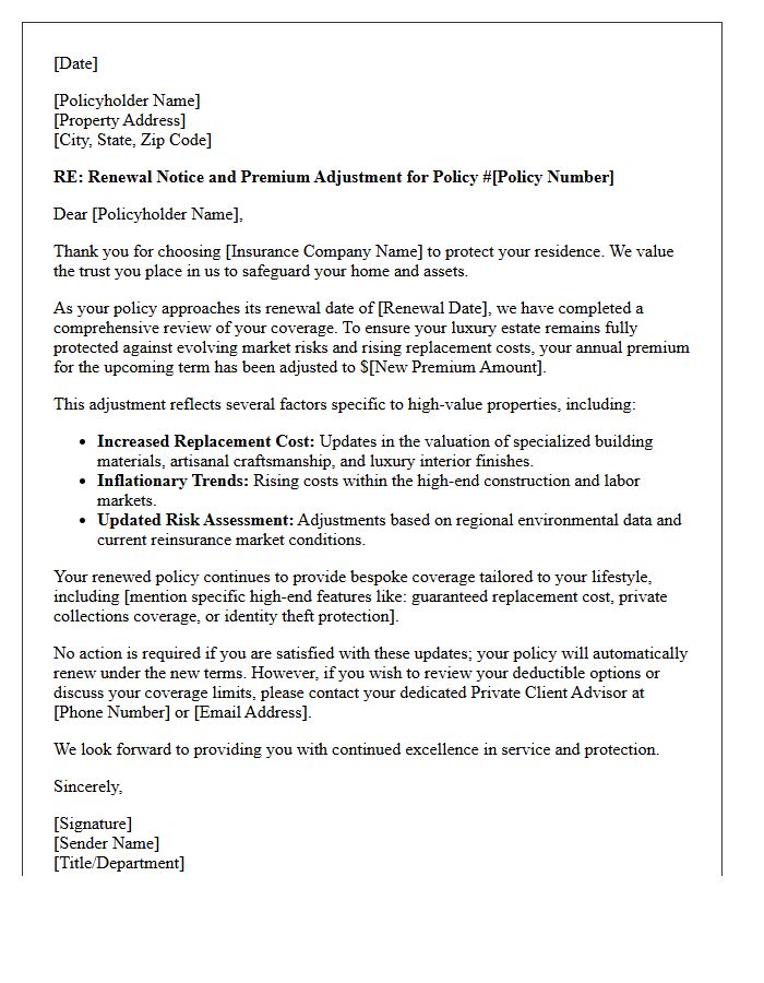 Premium Adjustment Notification Letter for Luxury Home Renewal