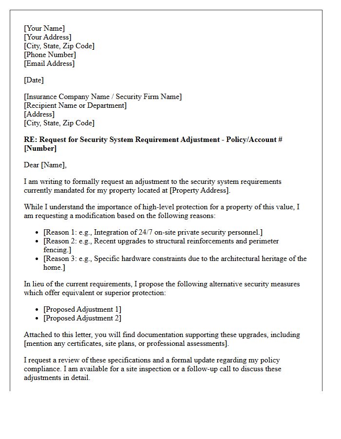 Security System Requirement Adjustment Letter for High-Value Home