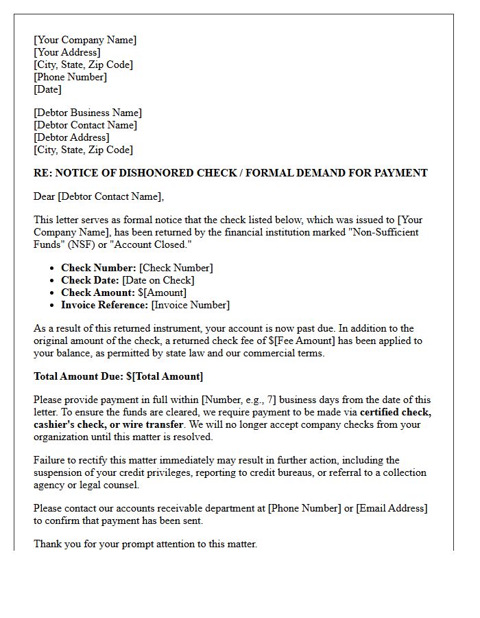Commercial Debt Collection Letter for Bounced Check