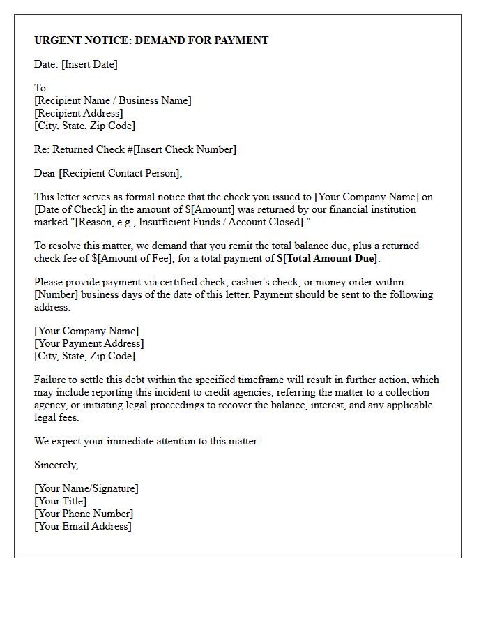 Commercial Demand Letter for Returned Check